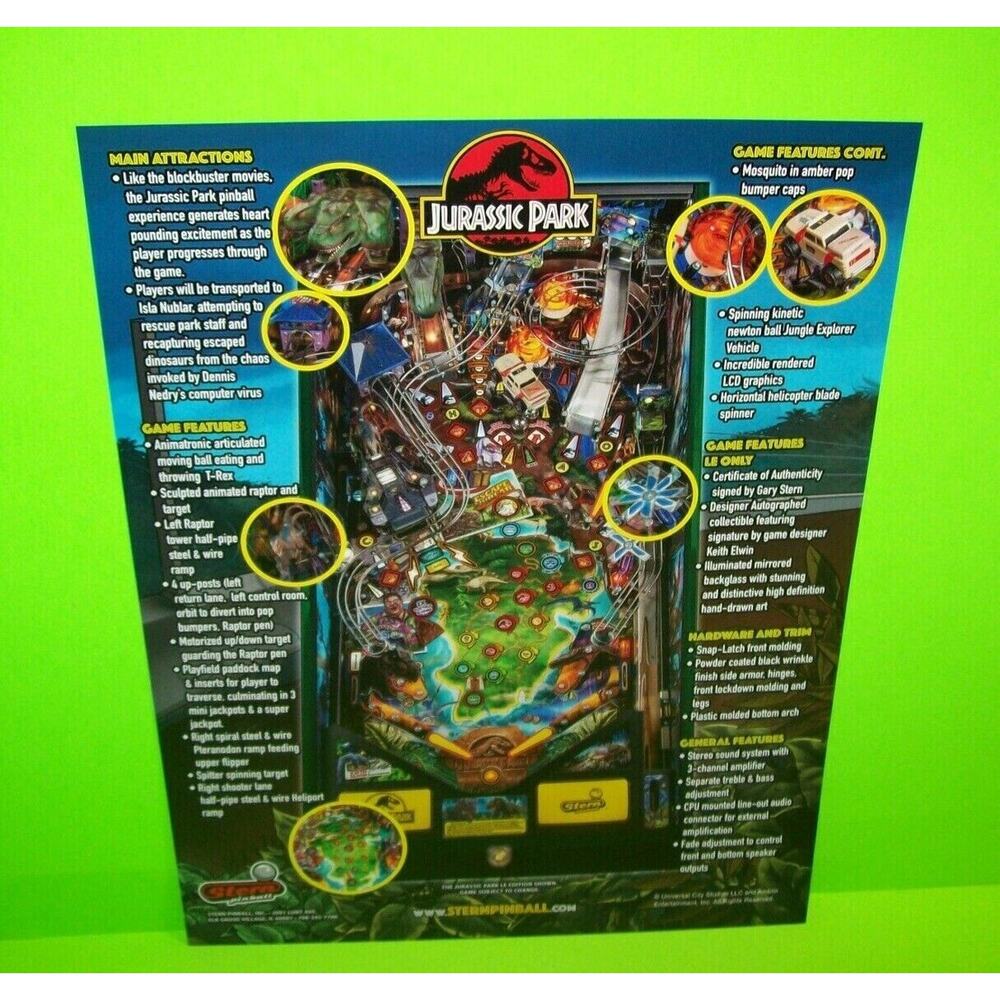 Jurassic Park Limited Ed Pinball FLYER Original Game Vintage Promo Art Dinosaurs - Picture 3 of 6